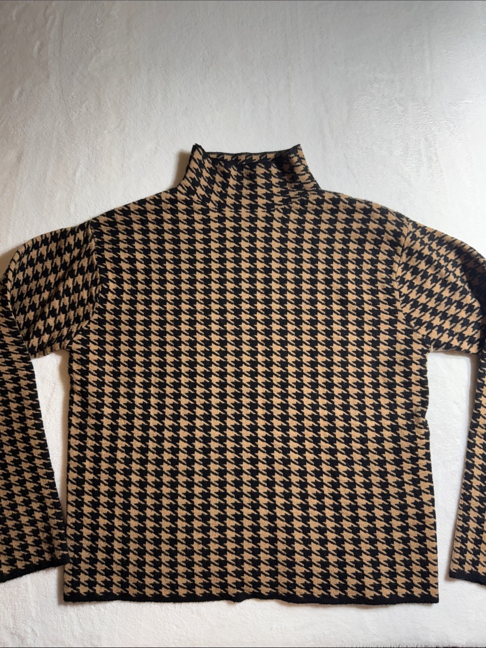 Line & Dot Black and Camel Houndstooth Mock Turtleneck Sweater